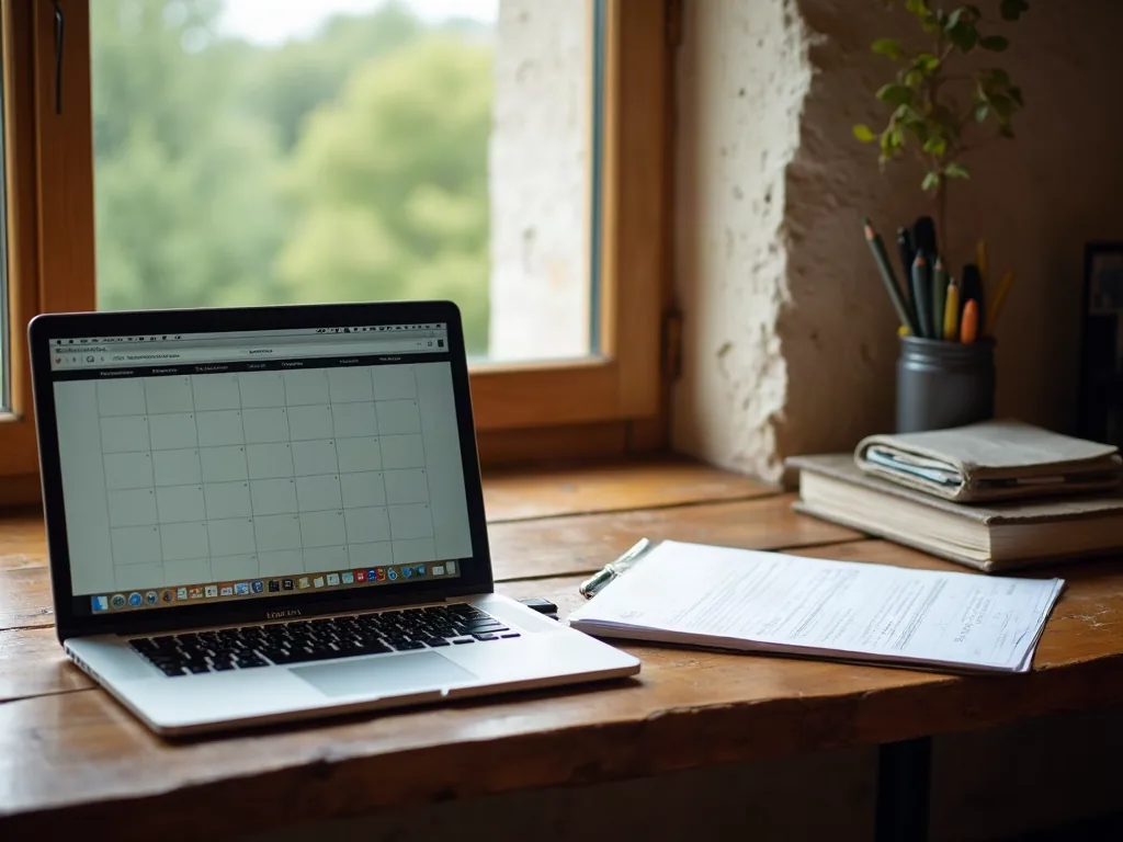 Bureau de gestion d'un propriétaire de gîte avec ordinateur et documents administratifs