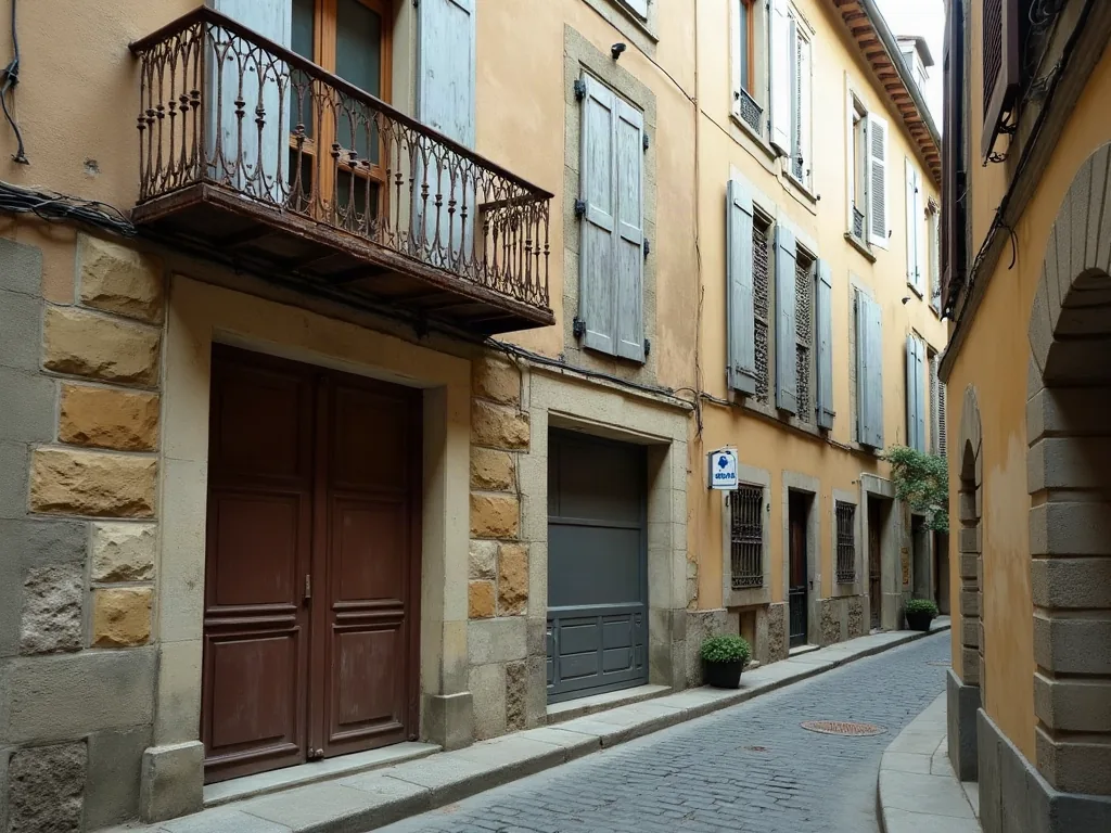Ruelle ancienne du centre historique avec façades vieillissantes